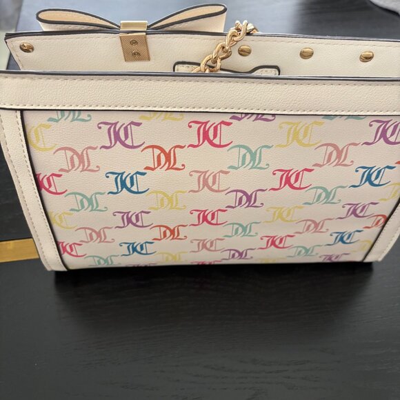 Juicy Couture NWT White Logo Handbag Bow Detail Gold Hardware Crossbody - Picture 5 of 8